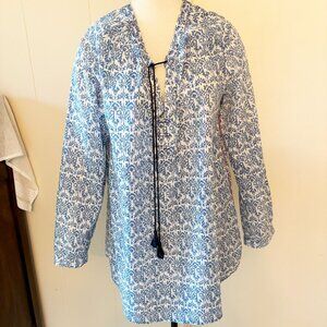 JAG Blue & White Tunic Style Blouse - Sz Medium